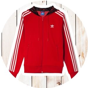 Adidas Originals Red Zip Hoodie w/ Lace Hood